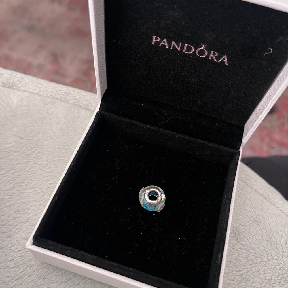 Pandora Blue Glitter Charm with Lilac floral design